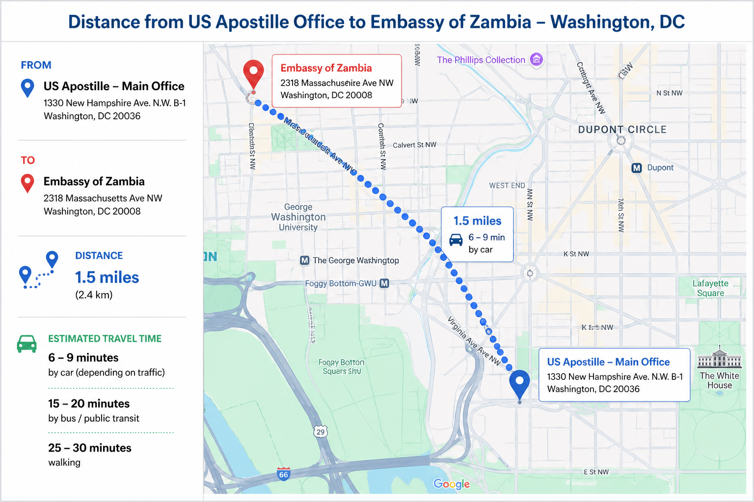 Map of Zambia Embassy Legalization Services in Washington D.C.